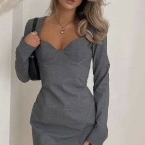 ZARA NWT Shoulder Pad Short Fitted Dress Gray